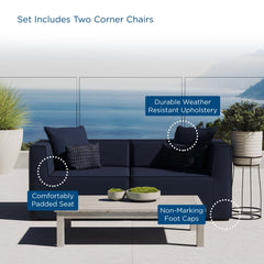 Saybrook Navy 2-Piece Outdoor Patio Upholstered Sectional Sofa Loveseat - Ornate Home