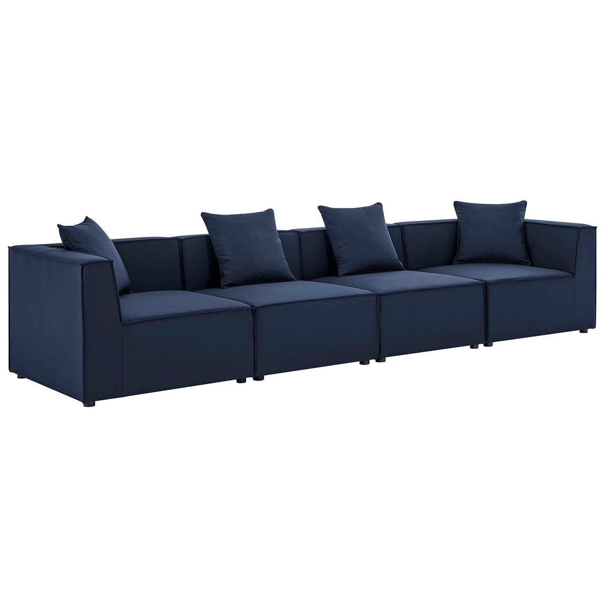 Saybrook Navy 4-Piece Outdoor Patio Upholstered Sectional Sofa - 34.5x138" - Ornate Home