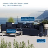Saybrook Navy 4-Piece Outdoor Patio Upholstered Sectional Sofa - 34.5x138" - Ornate Home