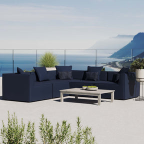 Saybrook Navy 5-Piece Outdoor Patio Upholstered Sectional Sofa - 103.5x103.5" - Ornate Home
