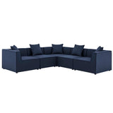 Saybrook Navy 5-Piece Outdoor Patio Upholstered Sectional Sofa - 103.5x103.5" - Ornate Home