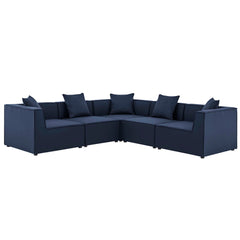 Saybrook Navy 5-Piece Outdoor Patio Upholstered Sectional Sofa - 103.5x103.5" - Ornate Home