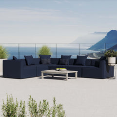 Saybrook Navy 6-Piece Outdoor Patio Upholstered Sectional Sofa - 103.5x138" - Ornate Home
