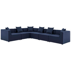 Saybrook Navy 6-Piece Outdoor Patio Upholstered Sectional Sofa - 103.5x138" - Ornate Home