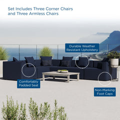 Saybrook Navy 6-Piece Outdoor Patio Upholstered Sectional Sofa - 103.5x138" - Ornate Home