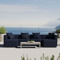 Saybrook Navy 6-Piece Outdoor Patio Upholstered Sectional Sofa - 64x138" - Ornate Home