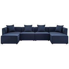 Saybrook Navy 6-Piece Outdoor Patio Upholstered Sectional Sofa - 64x138" - Ornate Home
