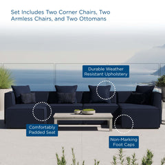 Saybrook Navy 6-Piece Outdoor Patio Upholstered Sectional Sofa - 64x138" - Ornate Home