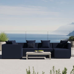 Saybrook Navy 6-Piece Outdoor Patio Upholstered Sectional Sofa - 69x138" - Ornate Home