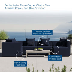 Saybrook Navy 6-Piece Outdoor Patio Upholstered Sectional Sofa - 69x138" - Ornate Home