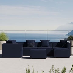 Saybrook Navy 7-Piece Outdoor Patio Upholstered Sectional Sofa - Ornate Home