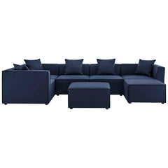 Saybrook Navy 7-Piece Outdoor Patio Upholstered Sectional Sofa - Ornate Home