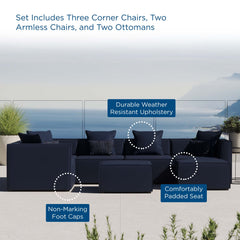 Saybrook Navy 7-Piece Outdoor Patio Upholstered Sectional Sofa - Ornate Home