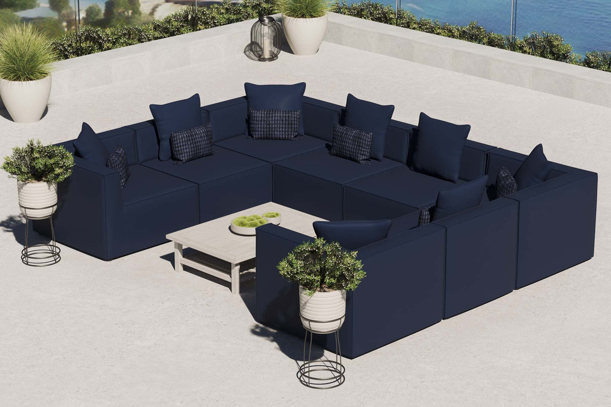 Saybrook Navy 8-Piece Outdoor Patio Upholstered Sectional Sofa - Ornate Home