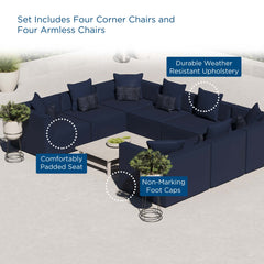 Saybrook Navy 8-Piece Outdoor Patio Upholstered Sectional Sofa - Ornate Home