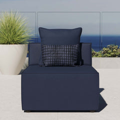 Saybrook Navy Blue Outdoor Patio Upholstered Sectional Sofa Armless Chair - Ornate Home