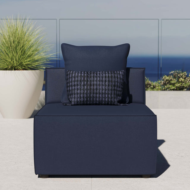 Saybrook Navy Blue Outdoor Patio Upholstered Sectional Sofa Armless Chair - Ornate Home