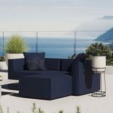 Saybrook Navy Outdoor Patio Upholstered Loveseat and Ottoman Set - Ornate Home