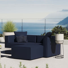 Saybrook Navy Outdoor Patio Upholstered Loveseat and Ottoman Set - Ornate Home