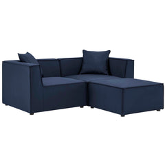 Saybrook Navy Outdoor Patio Upholstered Loveseat and Ottoman Set - Ornate Home