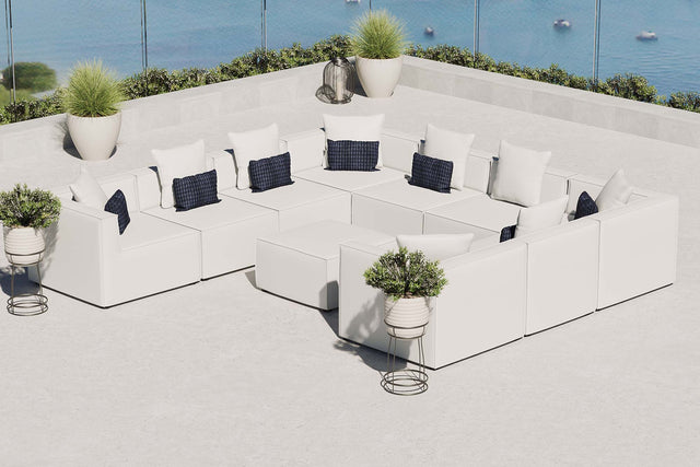 Saybrook White 10-Piece Outdoor Patio Upholstered Sectional Sofa - Ornate Home