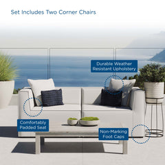 Saybrook White 2-Piece Outdoor Patio Upholstered Sectional Sofa Loveseat - Ornate Home