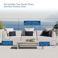 Saybrook White 3-Piece Outdoor Patio Upholstered Sectional Sofa - Ornate Home