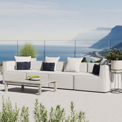 Saybrook White 4-Piece Outdoor Patio Upholstered Sectional Sofa - 34.5x138" - Ornate Home