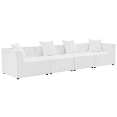 Saybrook White 4-Piece Outdoor Patio Upholstered Sectional Sofa - 34.5x138" - Ornate Home
