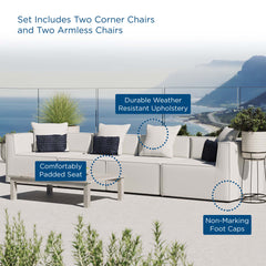 Saybrook White 4-Piece Outdoor Patio Upholstered Sectional Sofa - 34.5x138" - Ornate Home