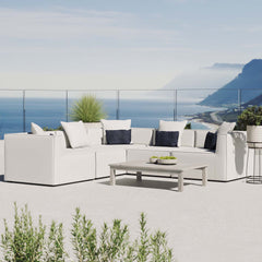 Saybrook White 5-Piece Outdoor Patio Upholstered Sectional Sofa - 103.5x103.5" - Ornate Home