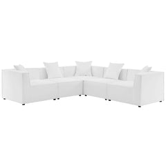 Saybrook White 5-Piece Outdoor Patio Upholstered Sectional Sofa - 103.5x103.5" - Ornate Home