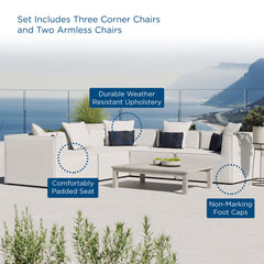 Saybrook White 5-Piece Outdoor Patio Upholstered Sectional Sofa - 103.5x103.5" - Ornate Home