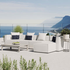 Saybrook White 5-Piece Outdoor Patio Upholstered Sectional Sofa - 64x138" - Ornate Home