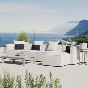 Saybrook White 5-Piece Outdoor Patio Upholstered Sectional Sofa - 64x138" - Ornate Home