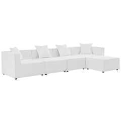Saybrook White 5-Piece Outdoor Patio Upholstered Sectional Sofa - 64x138" - Ornate Home
