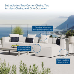 Saybrook White 5-Piece Outdoor Patio Upholstered Sectional Sofa - 64x138" - Ornate Home