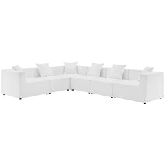 Saybrook White 6-Piece Outdoor Patio Upholstered Sectional Sofa - 103.5x138" - Ornate Home