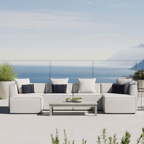 Saybrook White 6-Piece Outdoor Patio Upholstered Sectional Sofa - 64x138" - Ornate Home