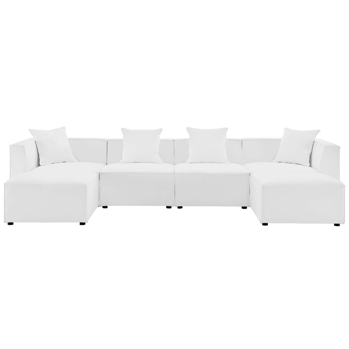 Saybrook White 6-Piece Outdoor Patio Upholstered Sectional Sofa - 64x138" - Ornate Home