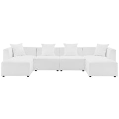 Saybrook White 6-Piece Outdoor Patio Upholstered Sectional Sofa - 64x138" - Ornate Home