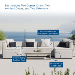 Saybrook White 6-Piece Outdoor Patio Upholstered Sectional Sofa - 64x138" - Ornate Home