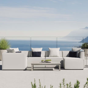 Saybrook White 6-Piece Outdoor Patio Upholstered Sectional Sofa - 69x138" - Ornate Home