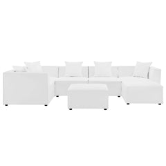 Saybrook White 7-Piece Outdoor Patio Upholstered Sectional Sofa - Ornate Home