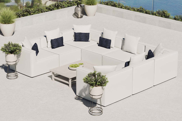 Saybrook White 8-Piece Outdoor Patio Upholstered Sectional Sofa - Ornate Home