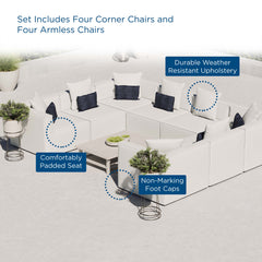 Saybrook White 8-Piece Outdoor Patio Upholstered Sectional Sofa - Ornate Home