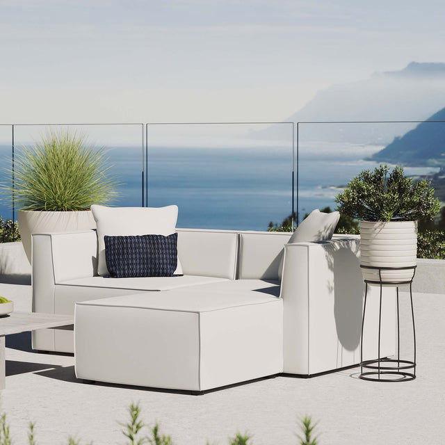 Saybrook White Outdoor Patio Upholstered Loveseat and Ottoman Set - Ornate Home