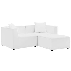 Saybrook White Outdoor Patio Upholstered Loveseat and Ottoman Set - Ornate Home