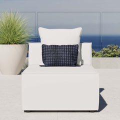 Saybrook White Outdoor Patio Upholstered Sectional Sofa Armless Chair - Ornate Home