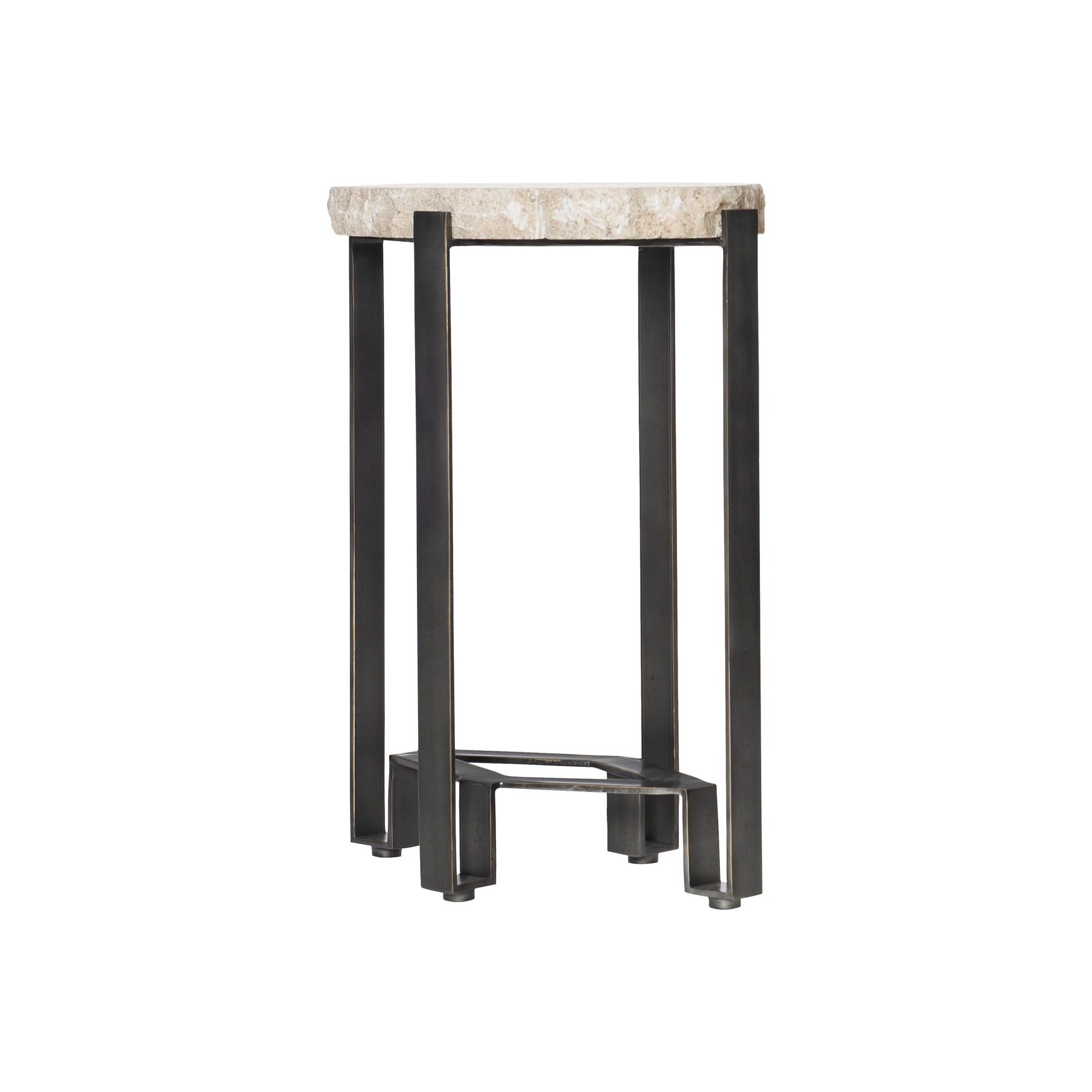Sayers White Travertine/Oil-Rubbed Bronze Accent Table - Ornate Home